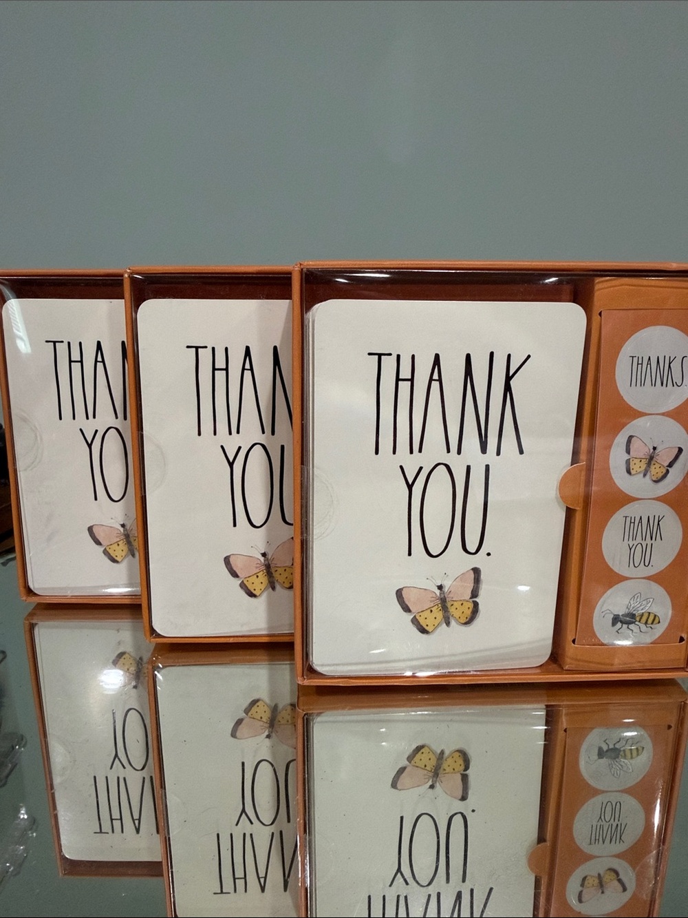 NEW Rae Dunn Thank You Cards with Butterfly Accent with stickers. 12 per box.